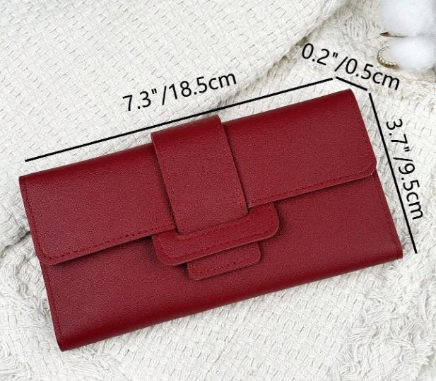 Burgundy Long Wallet, Womens Flap Wallet, Minimalist Red Purse