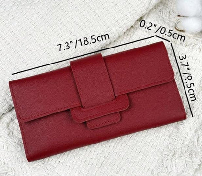 Burgundy Long Wallet, Womens Flap Wallet, Minimalist Red Purse
