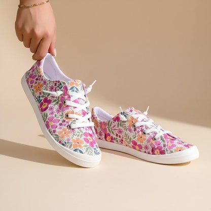Floral Sneakers for Women, Colorful Flower Print Low Top Shoes, Women's Canvas Walking Sneakers, Cute Summer Shoes, Garden Style Footwear