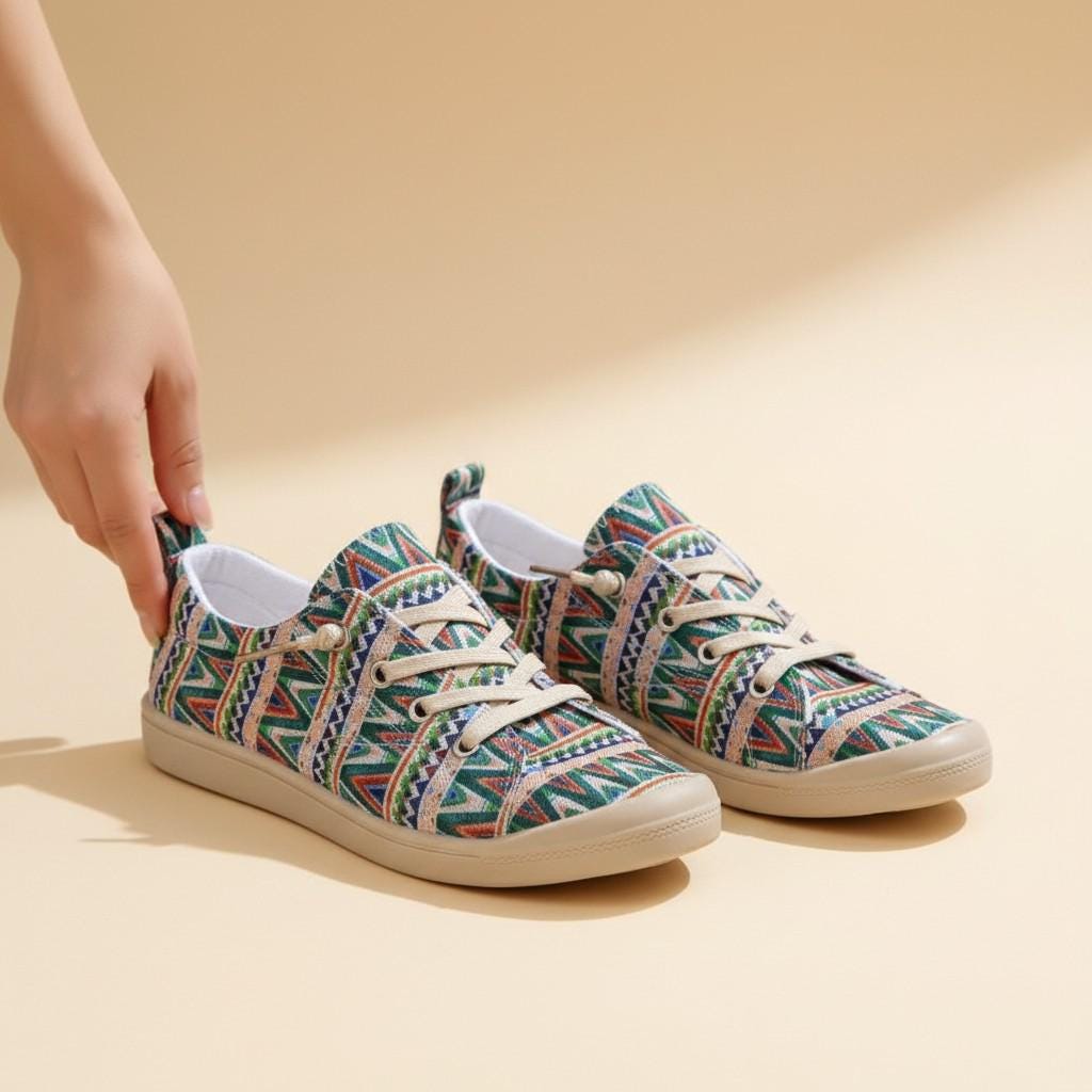 Geometric Sneakers for Women, Colorful Tribal Print Shoes, Boho Lace Up Casual Sneakers, Aztec Inspired Footwear