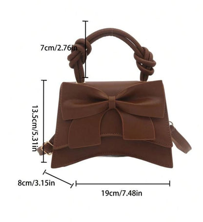 Brown Bow Handbag, Structured Top Handle Purse, Large Bow Shoulder Bag, Elegant Crossbody Bag, Feminine Brown Purse