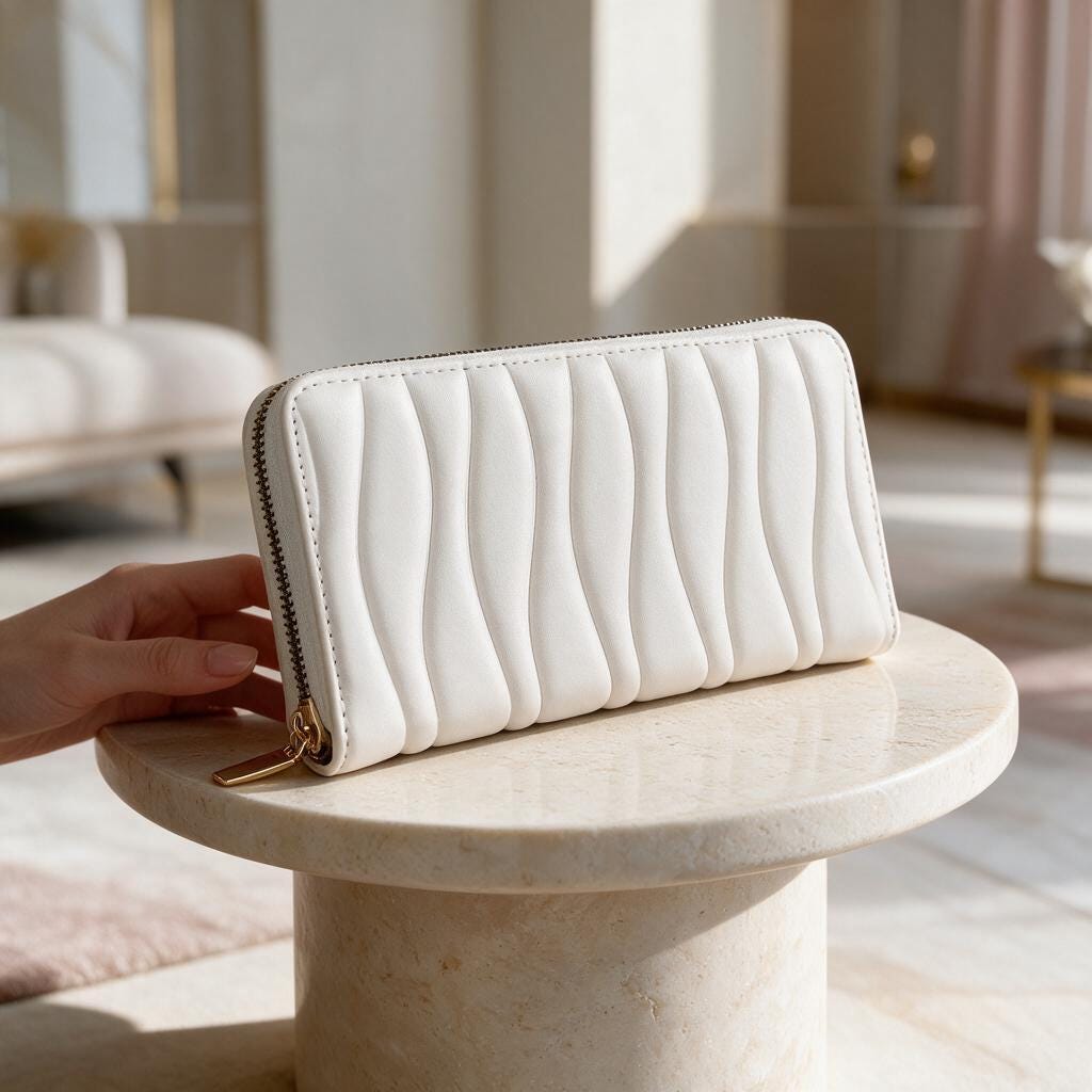 White Zip Around Wallet, Quilted Womens Wallet, Elegant Minimalist Purse