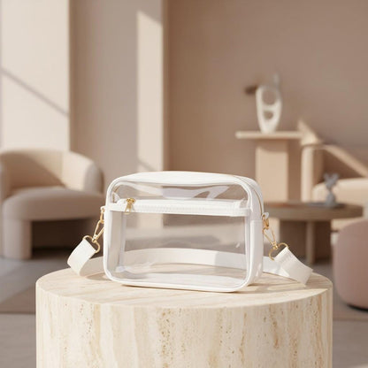 Clear Crossbody Bag for Women, Transparent Shoulder Purse, White Trim Travel Bag, Minimalist Everyday Handbag