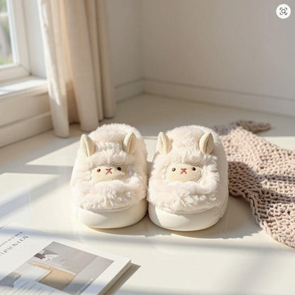 Fuzzy Sheep Slippers, Cute Lamb House Shoes, Plush Cozy Slippers for Women