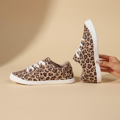 Leopard Print Sneakers for Women, Animal Print Low Top Shoes, Casual Lace Up Footwear, Trendy Everyday Sneakers