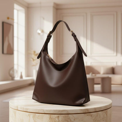 Dark Brown Hobo Bag, Minimalist Shoulder Bag, Slouchy Everyday Purse, Chocolate Brown Handbag, Casual Work Bag