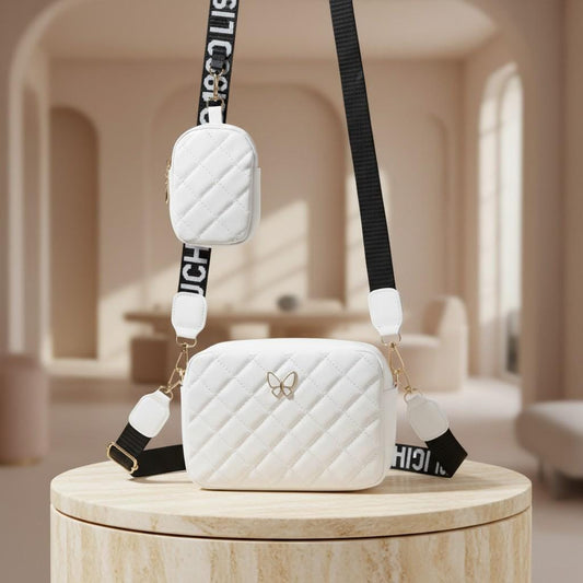 White Quilted Crossbody Bag for Women, Mini Shoulder Purse with Adjustable Strap, Small Everyday Handbag