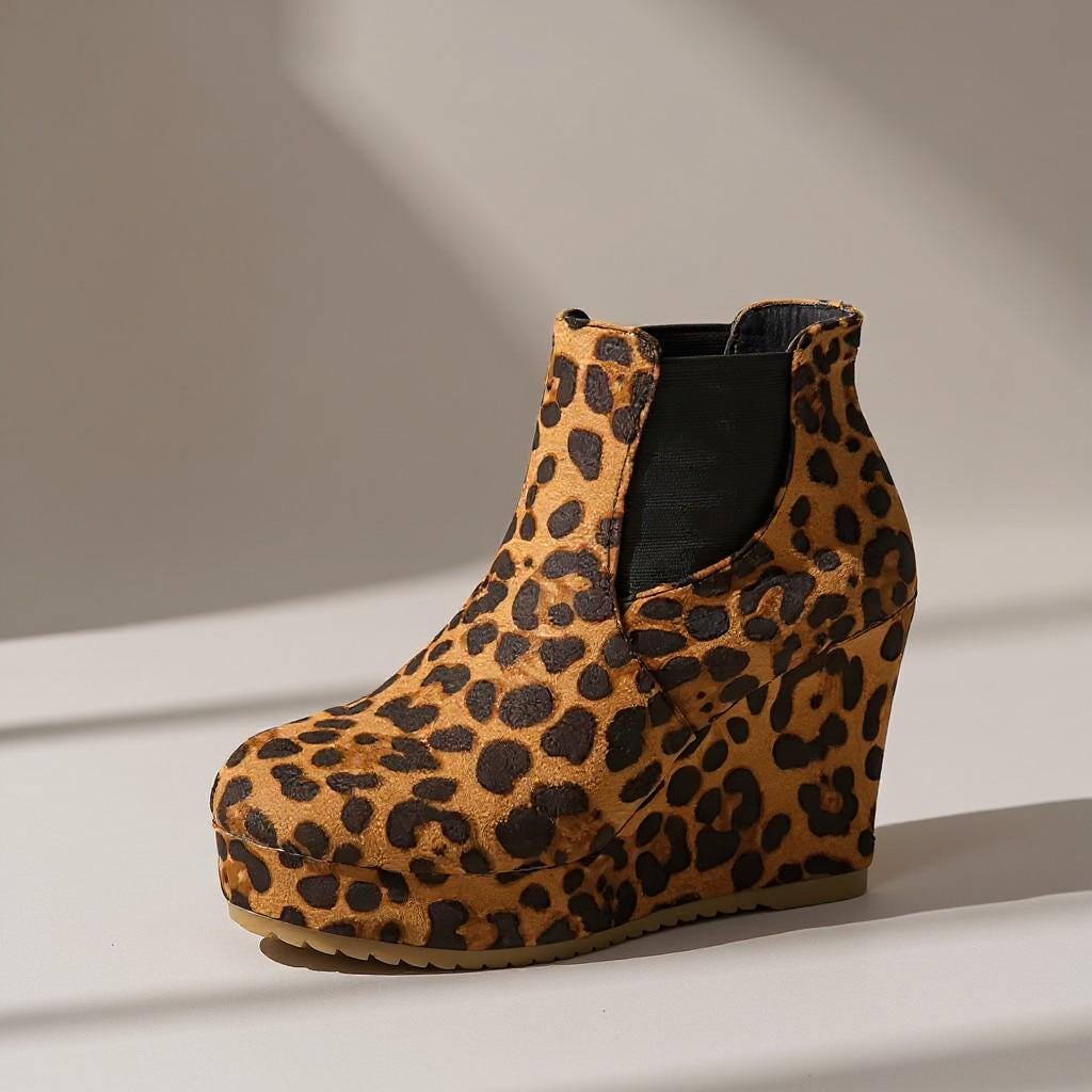 Leopard Wedge Boots, Platform Chelsea Ankle Boots, Chunky Animal Print Shoes