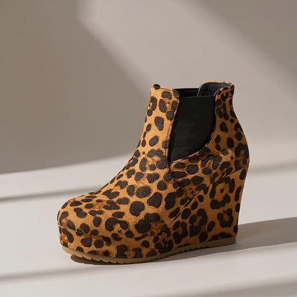 Leopard Wedge Boots, Platform Chelsea Ankle Boots, Chunky Animal Print Shoes
