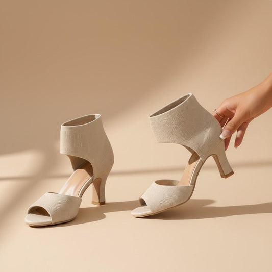 Beige Peep Toe Heels for Women, Nude Ankle Cuff Sandals, High Heel Summer Shoes