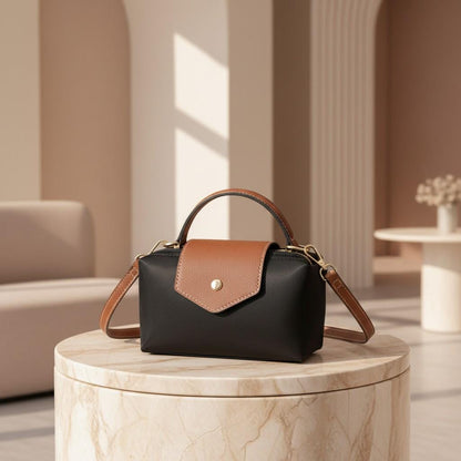 Black Crossbody Bag for Women, Brown Flap Shoulder Bag, Small Top Handle Handbag, Minimalist Everyday Purse