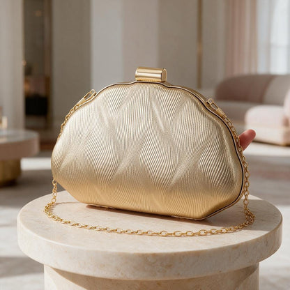 Gold Clutch Bag, Metallic Evening Purse with Chain Strap, Elegant Frame Clutch, Wedding Guest Bag, Gold Party Handbag