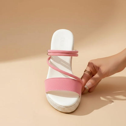 Pink Wedge Sandals for Women, Platform Espadrille Shoes, Summer Strappy Heels
