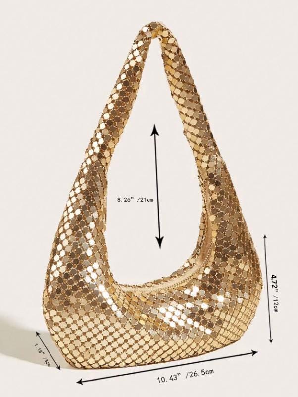 Gold Sequin Hobo Bag, Sparkly Shoulder Bag for Women, Metallic Evening Purse, Glam Party Handbag, Holiday Night Out Bag