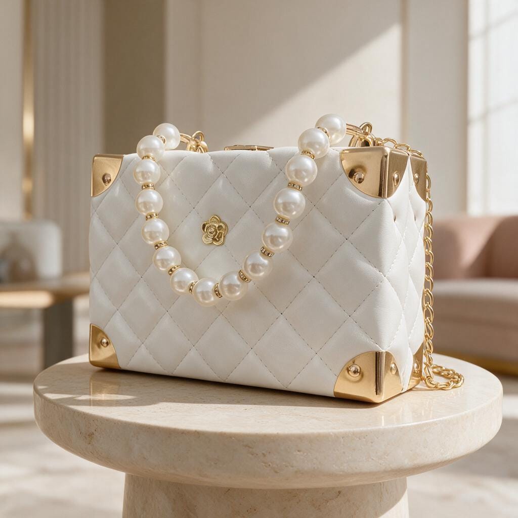 White Pearl Handle Bag, Quilted Shoulder Purse, Elegant Chain Strap Handbag, Ivory Evening Bag, Womens Flap Purse