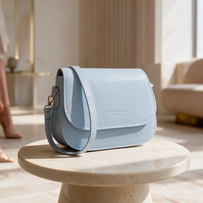 Light Blue Flap Shoulder Bag, Structured Crossbody Purse, Pastel Blue Handbag, Minimalist Everyday Bag