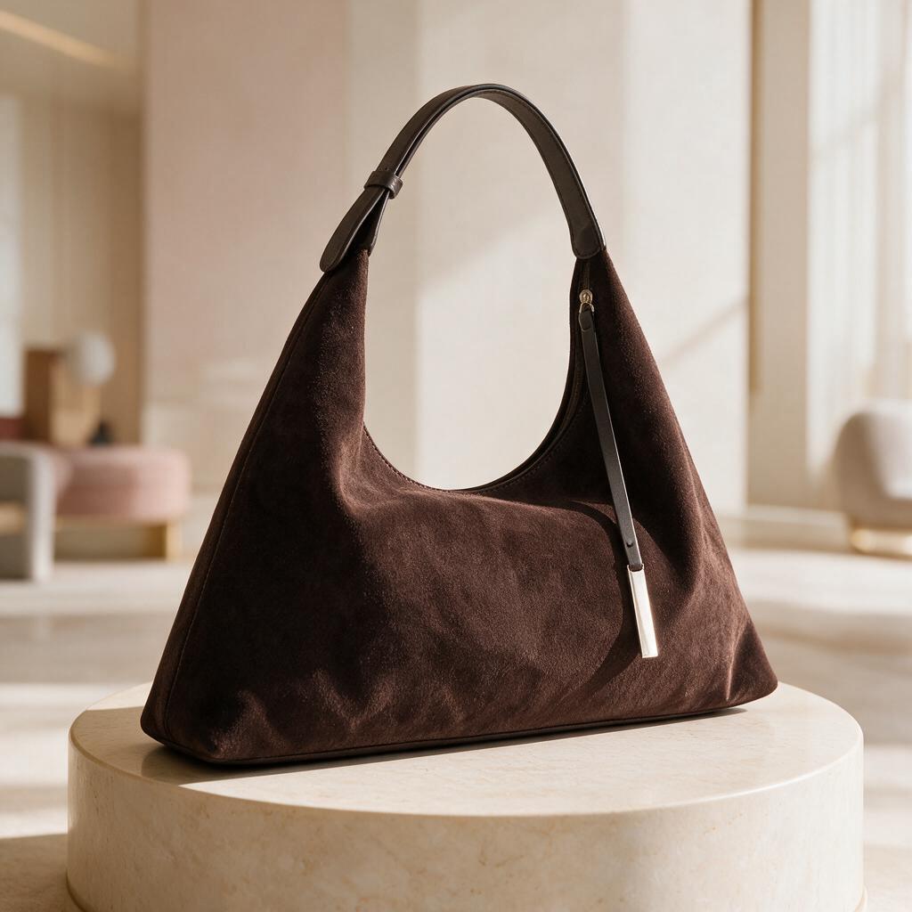 Dark Brown Suede Look Hobo Bag, Slouchy Shoulder Bag, Soft Brown Purse, Minimalist Underarm Handbag, 90s Inspired Bag