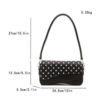 Black Polka Dot Shoulder Bag, Y2K Baguette Purse, Retro Handbag, Cute Everyday Bag