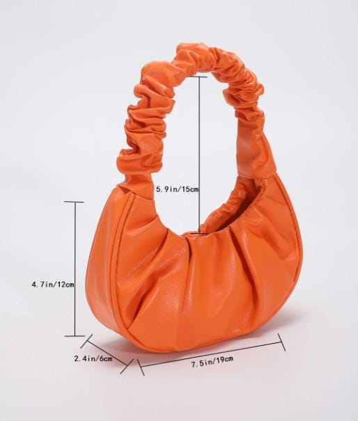 Orange Ruched Shoulder Bag, Gathered Hobo Purse, Scrunchie Handle Handbag, Y2K Underarm Bag, Trendy Everyday Purse
