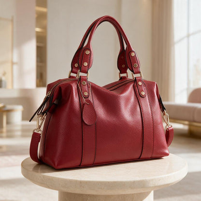 Red Satchel Handbag, Top Handle Shoulder Bag, Structured Red Purse, Crossbody Bag for Women, Elegant Everyday Handbag