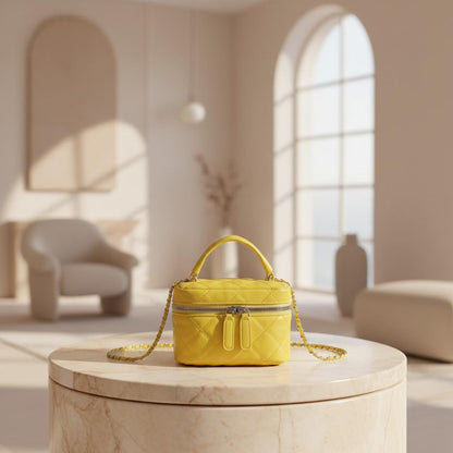 Yellow Quilted Crossbody Bag, Mini Top Handle Purse, Small Shoulder Bag, Y2K Handbag