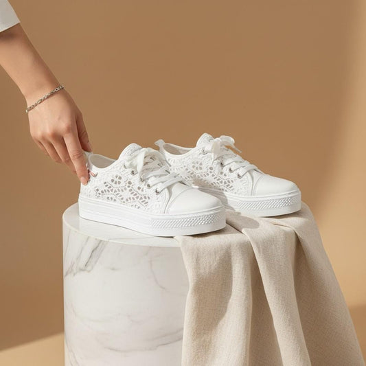 Lace Bridal Sneakers, White Wedding Shoes for Bride, Floral Lace Platform Trainers