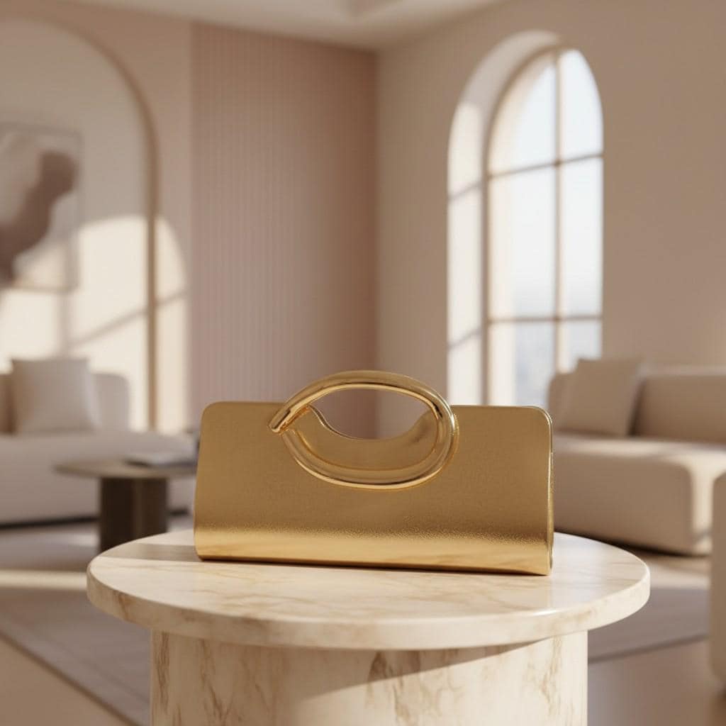Gold Clutch Bag, Metallic Evening Purse, Ring Handle Handbag, Elegant Formal Bag, Wedding Guest Clutch, Party Purse