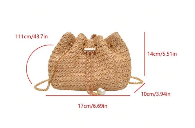 Woven Straw Bucket Bag for Women, Natural Boho Shoulder Bag, Summer Beach Purse, Drawstring Vacation Handbag