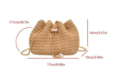 Woven Straw Bucket Bag for Women, Natural Boho Shoulder Bag, Summer Beach Purse, Drawstring Vacation Handbag
