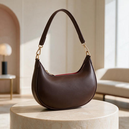 Dark Brown Shoulder Bag, Minimalist Hobo Purse, Y2K Baguette Handbag, Everyday Women's Bag