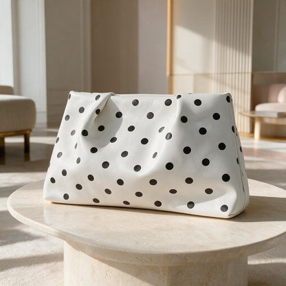 Black White Polka Dot Clutch Bag, Foldover Purse, Retro Y2K Evening Bag, White Statement Handbag, Cute Party Clutch