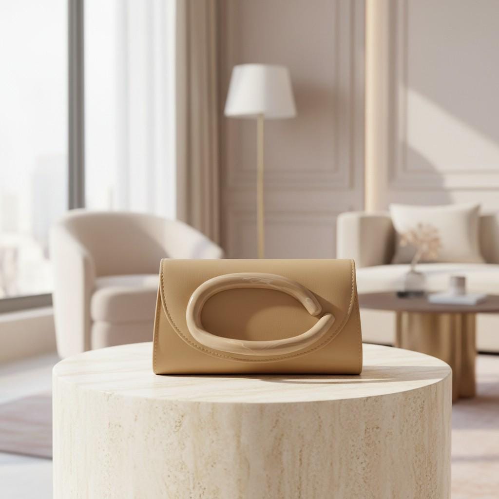 Beige Clutch Bag, Cream Evening Purse, Oval Handle Handbag, Elegant Wedding Clutch, Minimal Formal Bag, Neutral Party Purse