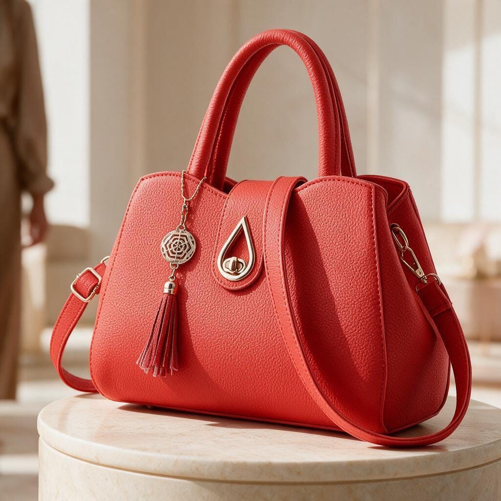 Red Structured Handbag, Top Handle Purse, Tassel Shoulder Bag, Red Crossbody Bag, Elegant Women's Satchel, Gift for Her