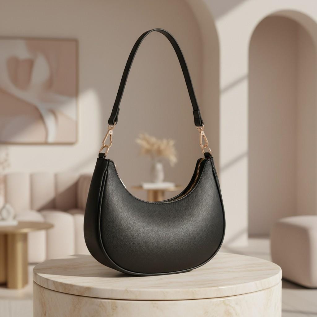 Black Hobo Shoulder Bag, Crescent Purse, Minimalist Women's Handbag