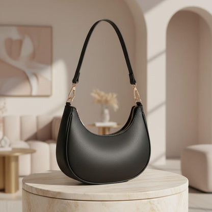 Black Hobo Shoulder Bag, Crescent Purse, Minimalist Women's Handbag