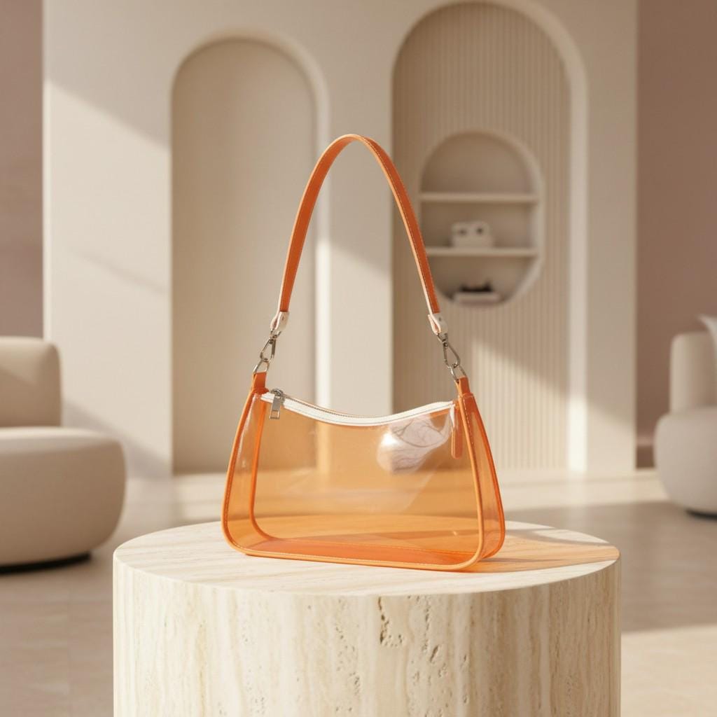 Orange Clear Shoulder Bag, Transparent Purse for Women, See Through Handbag, Mini Summer Bag, Zip Purse