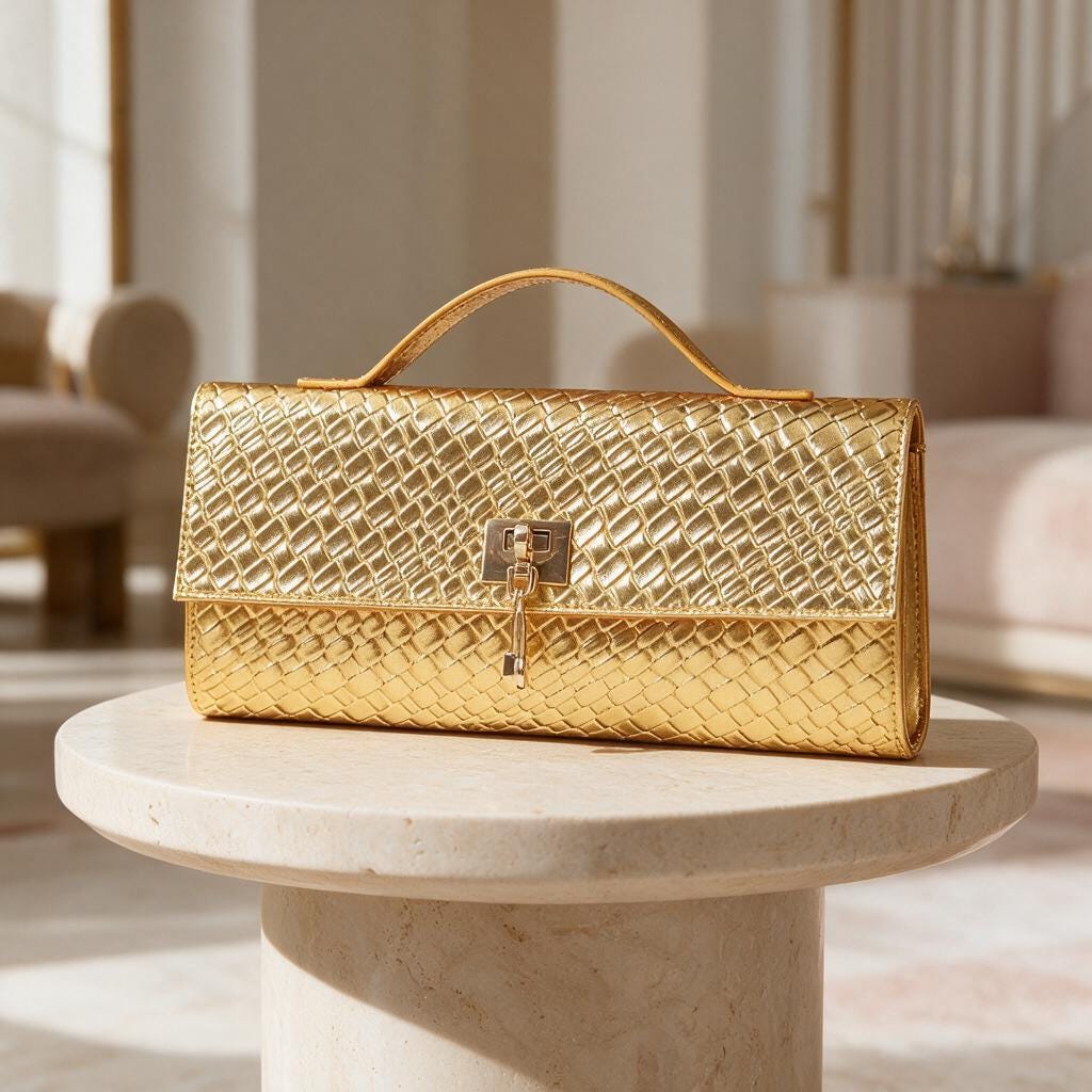 Gold Woven Clutch Bag, Metallic Evening Purse, Textured Handbag, Gold Formal Bag, Structured Top Handle Clutch