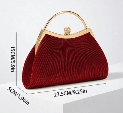 Red Pleated Clutch Bag, Burgundy Evening Purse, Elegant Top Handle Bag, Wedding Guest Handbag, Formal Party Purse