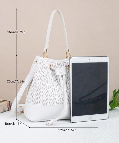 White Bucket Bag, Drawstring Shoulder Purse, Textured Summer Bag, Boho Inspired Handbag, White Casual Womens Bag
