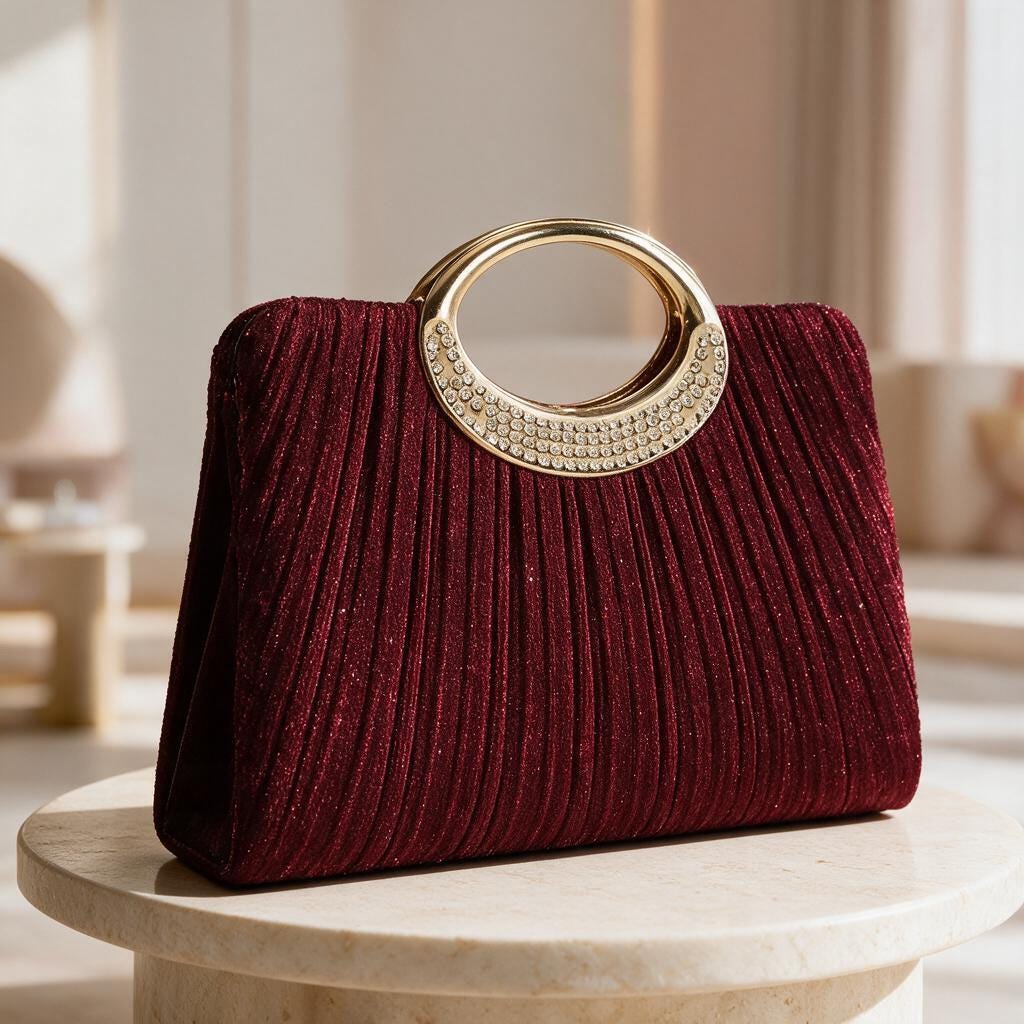 Burgundy Evening Clutch, Wine Red Party Purse, Rhinestone Ring Handle Bag, Elegant Wedding Guest Handbag, Statement Clutch