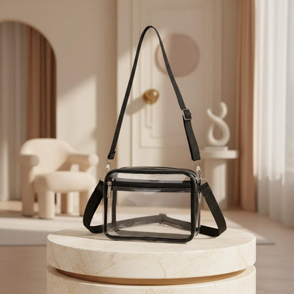 Clear Crossbody Bag, Transparent Shoulder Purse, Black Trim Zipper Handbag