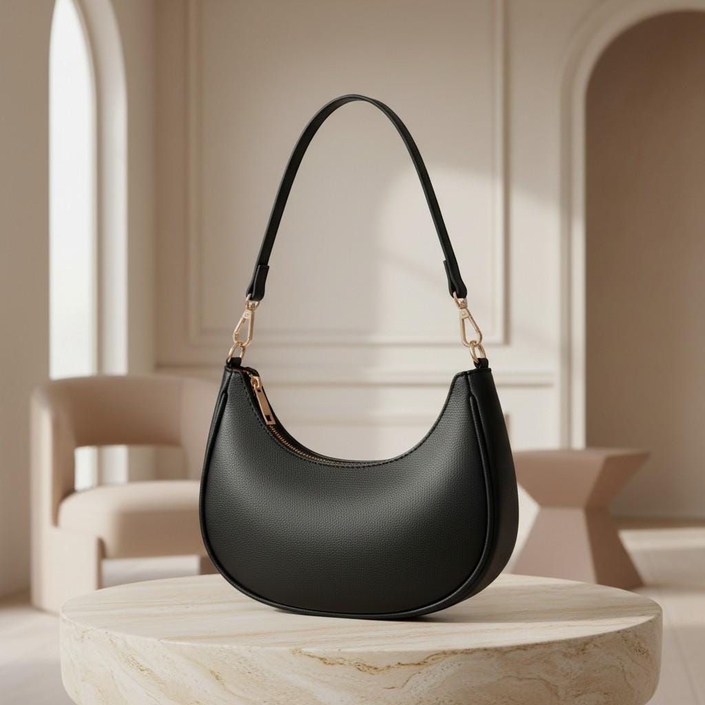 Black Hobo Shoulder Bag, Crescent Purse, Minimalist Women's Handbag
