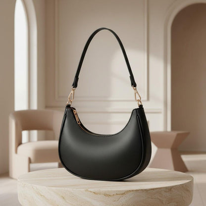 Black Hobo Shoulder Bag, Crescent Purse, Minimalist Women's Handbag