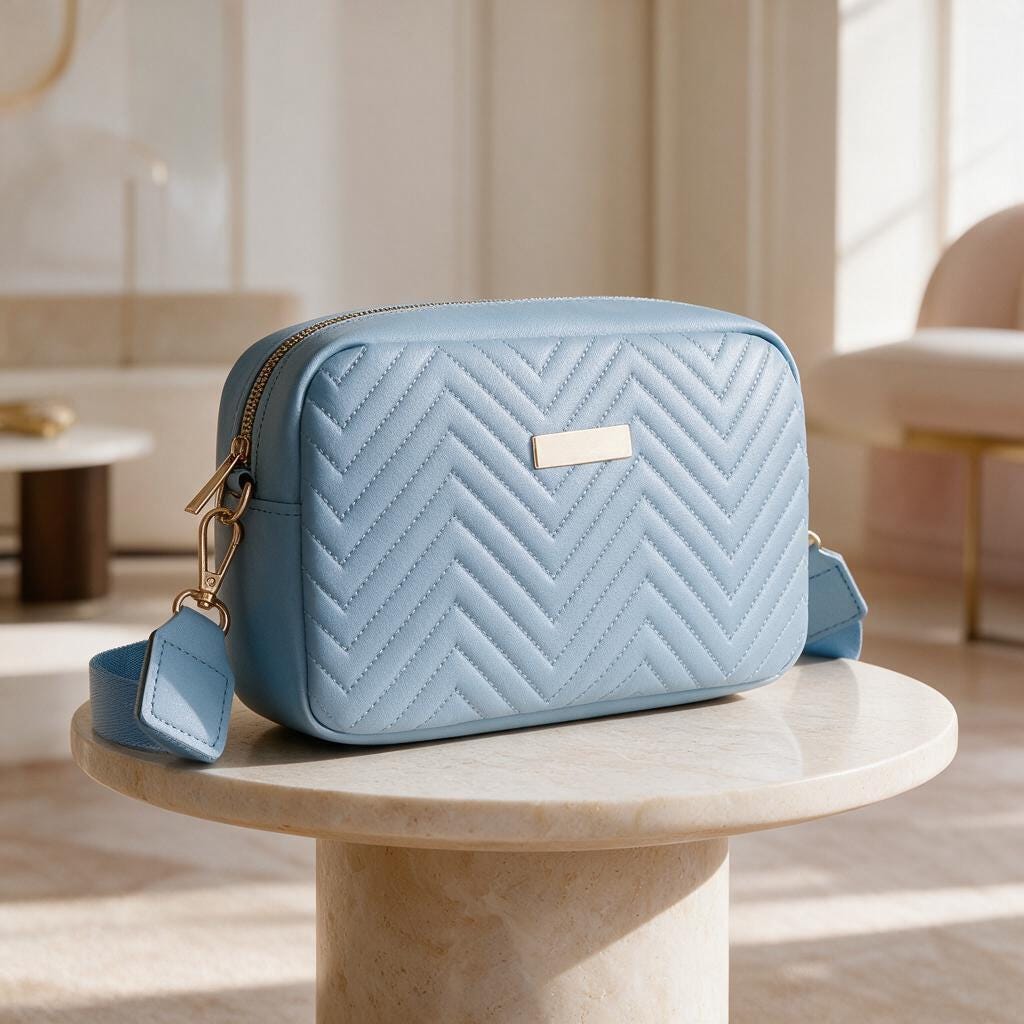 Light Blue Quilted Crossbody Bag, Chevron Shoulder Purse, Powder Blue Handbag, Casual Everyday Bag, Adjustable Strap