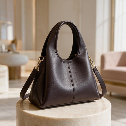 Dark Brown Handbag, Minimalist Shoulder Purse, Structured Top Handle Bag, Elegant Everyday Womens Bag, Classic Brown Purse
