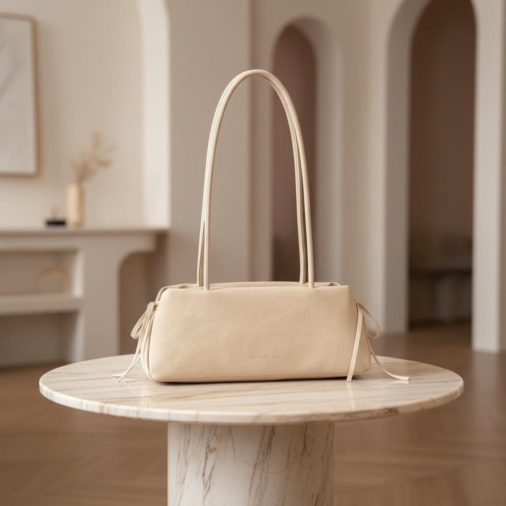 Cream Shoulder Bag, Beige Baguette Bag, Y2K Purse, Minimalist Handbag, Soft Neutral Everyday Bag