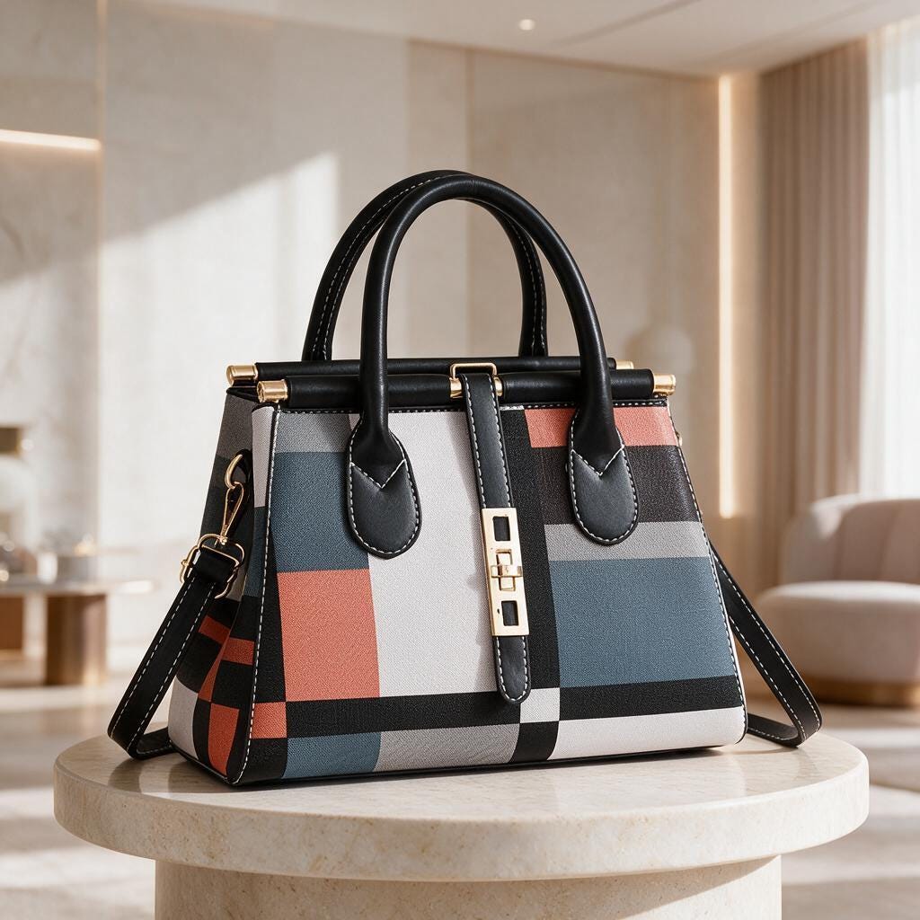 Geometric Tote Bag, Color Block Handbag, Women's Structured Purse, Top Handle Shoulder Bag, Modern Everyday Bag