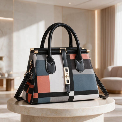 Geometric Tote Bag, Color Block Handbag, Women's Structured Purse, Top Handle Shoulder Bag, Modern Everyday Bag