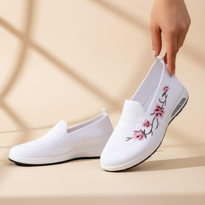 Embroidered Floral Slip On Shoes, Women's Flower Sneakers, White Casual Shoes, Pink Blossom Shoes, Spring Summer Gift