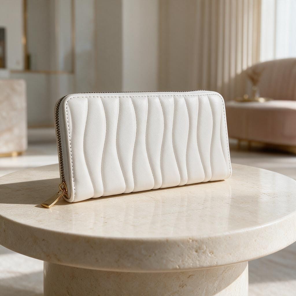 White Zip Around Wallet, Quilted Womens Wallet, Elegant Minimalist Purse